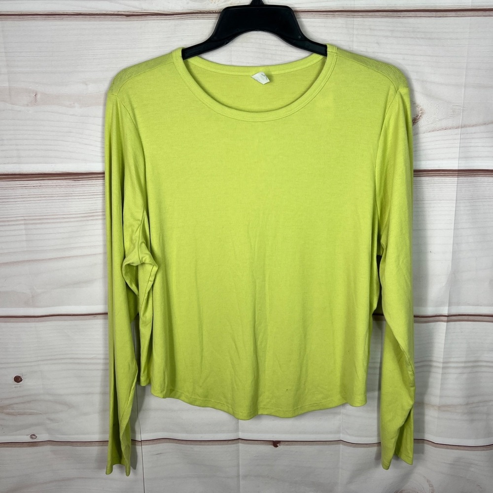 Old Navy Top Womens 3X Green Ultra Lite Go Dry T-Shirt Ribbed Knit Long Sleeve